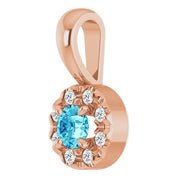 14K Rose 3 mm Natural Blue Zircon & .03 CTW Natural Diamond Halo-Style Pendant