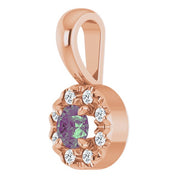 14K Lab-Grown Alexandrite & Emerald with Natural Diamond Halo-Style Pendant