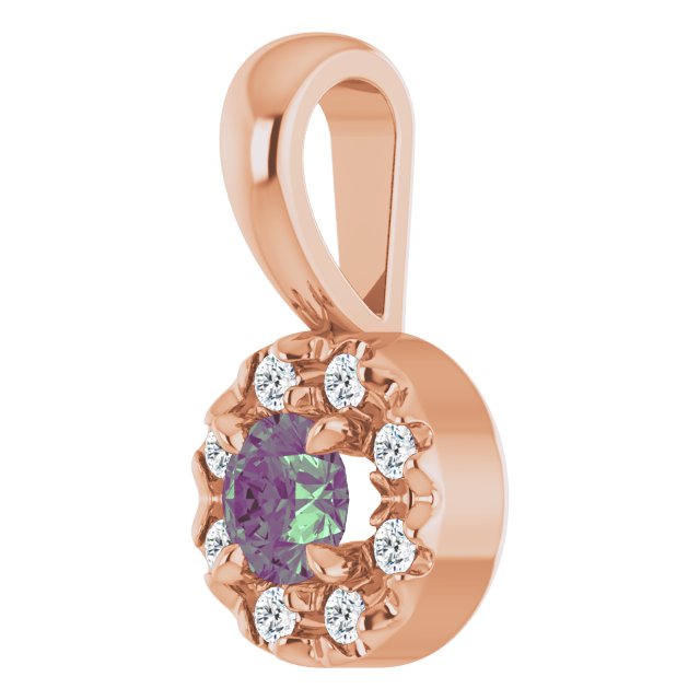 14K Lab-Grown Alexandrite & Emerald with Natural Diamond Halo-Style Pendant
