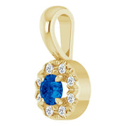 14K Yellow 3 mm Lab-Grown Blue Sapphire & .03 CTW Natural Diamond Halo-Style Pendant