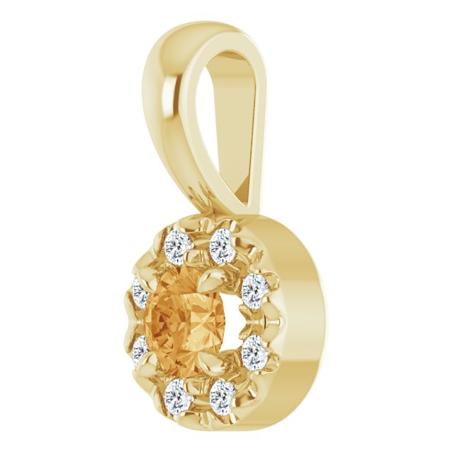 14K Yellow 3 mm Natural Citrine & .03 CTW Natural Diamond Halo-Style Pendant