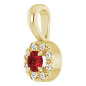 14K Yellow 3 mm Natural Mozambique Garnet & .03 CTW Natural Diamond Halo-Style Pendant