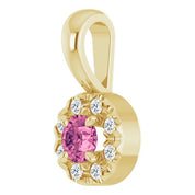 14K Yellow 3 mm Natural Pink Tourmaline & .03 CTW Natural Diamond Halo-Style Pendant