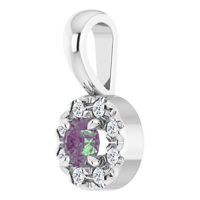 14K Lab-Grown Alexandrite & Emerald with Natural Diamond Halo-Style Pendant