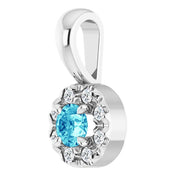 14K White 3 mm Natural Blue Zircon & .03 CTW Natural Diamond Halo-Style Pendant