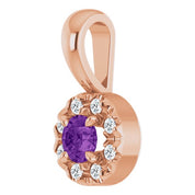14K Rose 3 mm Natural Amethyst & .03 CTW Natural Diamond Halo-Style Pendant