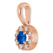 14K Rose 3 mm Lab-Grown Blue Sapphire & .03 CTW Natural Diamond Halo-Style Pendant