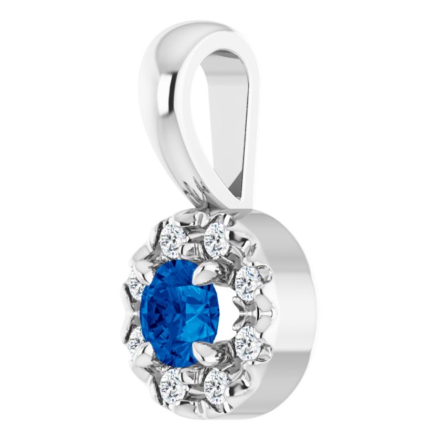 Sterling Silver 3 mm Natural Blue Sapphire & .03 CTW Natural Diamond Halo-Style Pendant