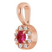 14K Rose 3 mm Lab-Grown Ruby & .03 CTW Natural Diamond Halo-Style Pendant