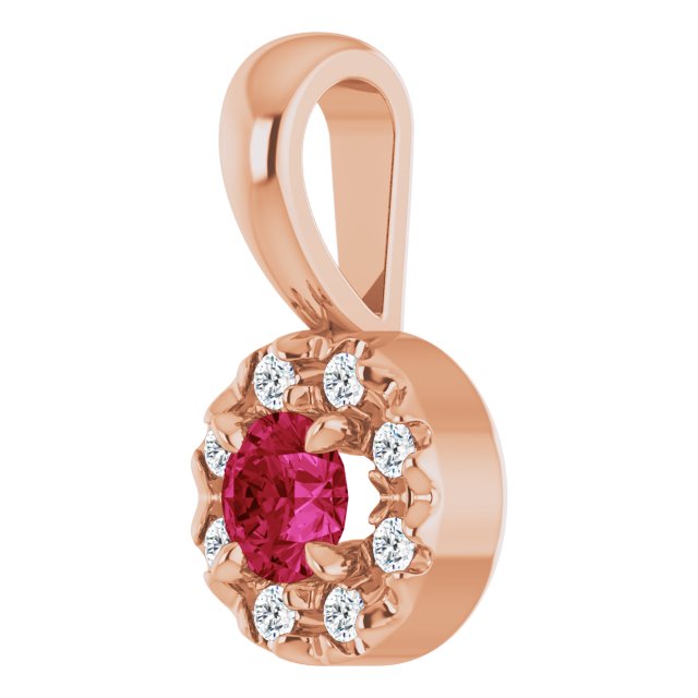 14K Rose 3 mm Lab-Grown Ruby & .03 CTW Natural Diamond Halo-Style Pendant