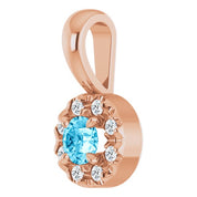 14K Rose 3 mm Natural Aquamarine & .03 CTW Natural Diamond Halo-Style Pendant