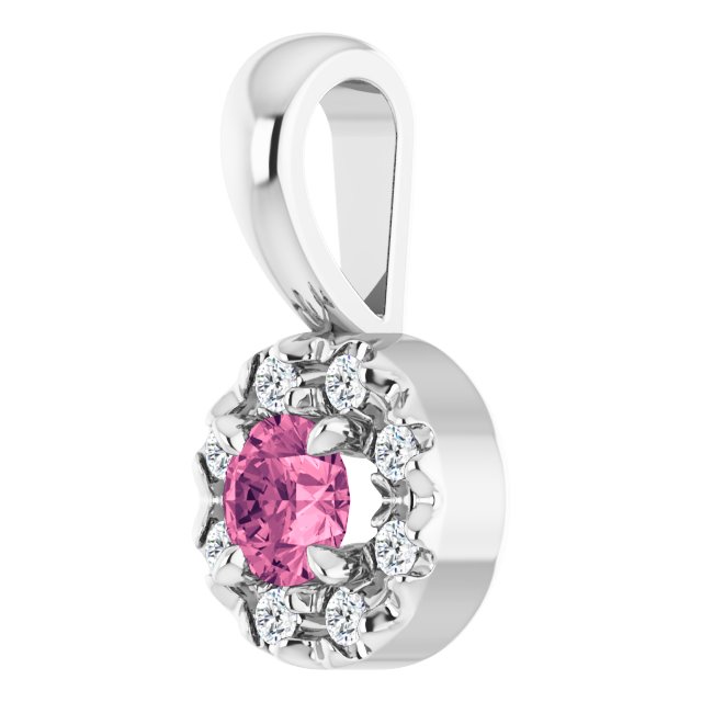 Sterling Silver 3 mm Natural Pink Tourmaline & .03 CTW Natural Diamond Halo-Style Pendant