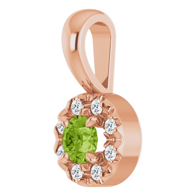 14K Rose 3 mm Natural Peridot & .03 CTW Natural Diamond Halo-Style Pendant