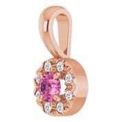 14K Rose 3 mm Natural Pink Tourmaline & .03 CTW Natural Diamond Halo-Style Pendant