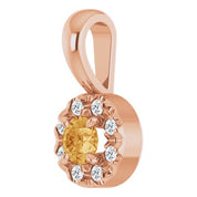 14K Rose 3 mm Natural Citrine & .03 CTW Natural Diamond Halo-Style Pendant