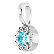 14K White 3 mm Natural Aquamarine & .03 CTW Natural Diamond Halo-Style Pendant