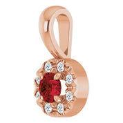 14K Rose 3 mm Natural Mozambique Garnet & .03 CTW Natural Diamond Halo-Style Pendant