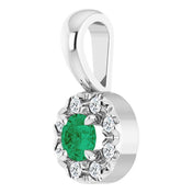 14K White 3 mm Natural Emerald & .03 CTW Natural Diamond Halo-Style Pendant