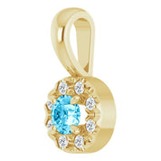 14K Yellow 3 mm Natural Aquamarine & .03 CTW Natural Diamond Halo-Style Pendant