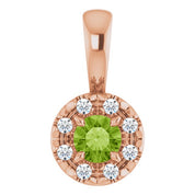 14K Rose 3 mm Natural Peridot & .03 CTW Natural Diamond Halo-Style Pendant