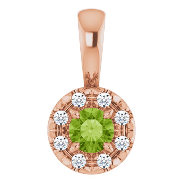 14K Rose 3 mm Natural Peridot & .03 CTW Natural Diamond Halo-Style Pendant