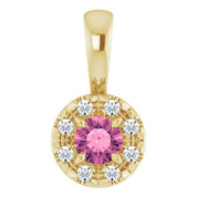 14K Yellow 3 mm Natural Pink Tourmaline & .03 CTW Natural Diamond Halo-Style Pendant