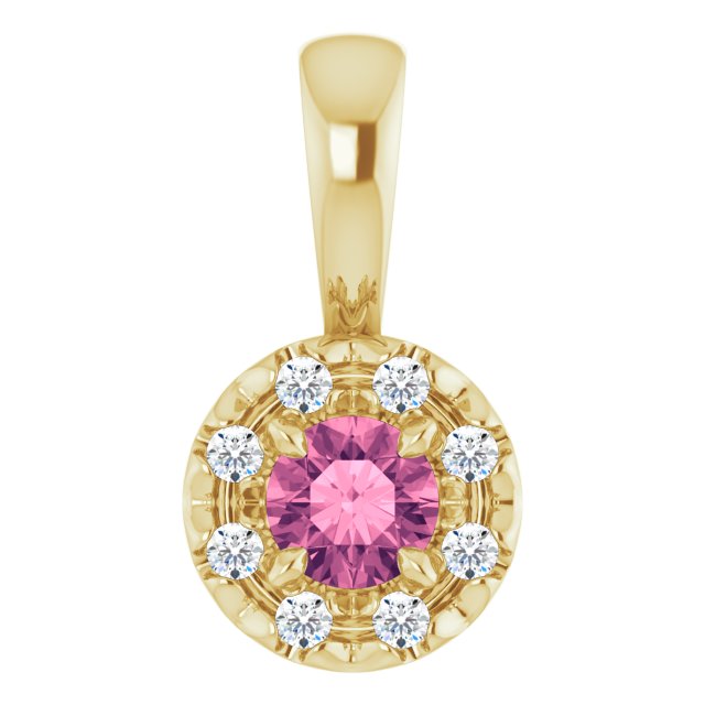 14K Yellow 3 mm Natural Pink Tourmaline & .03 CTW Natural Diamond Halo-Style Pendant