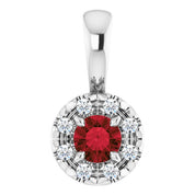 14K White 3 mm Natural Mozambique Garnet & .03 CTW Natural Diamond Halo-Style Pendant