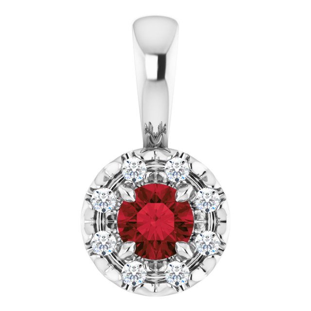 14K White 3 mm Natural Mozambique Garnet & .03 CTW Natural Diamond Halo-Style Pendant