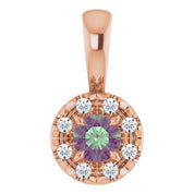 14K Lab-Grown Alexandrite & Emerald with Natural Diamond Halo-Style Pendant