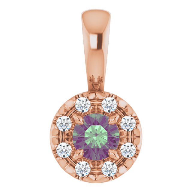 14K Lab-Grown Alexandrite & Emerald with Natural Diamond Halo-Style Pendant
