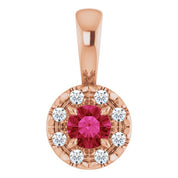 14K Rose 3 mm Lab-Grown Ruby & .03 CTW Natural Diamond Halo-Style Pendant
