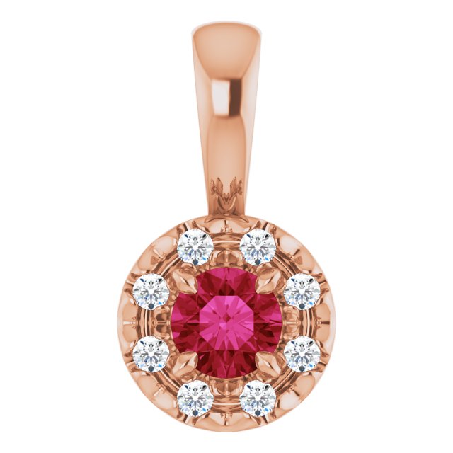 14K Rose 3 mm Lab-Grown Ruby & .03 CTW Natural Diamond Halo-Style Pendant