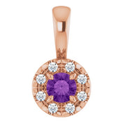 14K Rose 3 mm Natural Amethyst & .03 CTW Natural Diamond Halo-Style Pendant