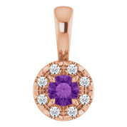 14K Rose 3 mm Natural Amethyst & .03 CTW Natural Diamond Halo-Style Pendant