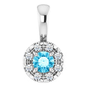 14K White 3 mm Natural Aquamarine & .03 CTW Natural Diamond Halo-Style Pendant