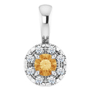 14K White 3 mm Natural Citrine & .03 CTW Natural Diamond Halo-Style Pendant