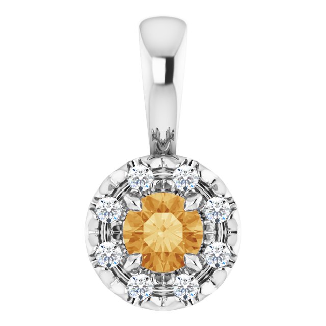 14K White 3 mm Natural Citrine & .03 CTW Natural Diamond Halo-Style Pendant