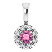 Sterling Silver 3 mm Natural Pink Tourmaline & .03 CTW Natural Diamond Halo-Style Pendant