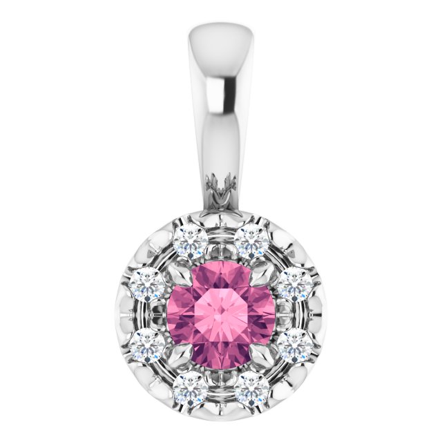 Sterling Silver 3 mm Natural Pink Tourmaline & .03 CTW Natural Diamond Halo-Style Pendant