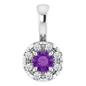 Sterling Silver 3 mm Natural Amethyst & .03 CTW Natural Diamond Halo-Style Pendant