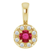 14K Yellow 3 mm Natural Ruby & .03 CTW Natural Diamond Halo-Style Pendant