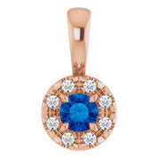 14K Rose 3 mm Lab-Grown Blue Sapphire & .03 CTW Natural Diamond Halo-Style Pendant