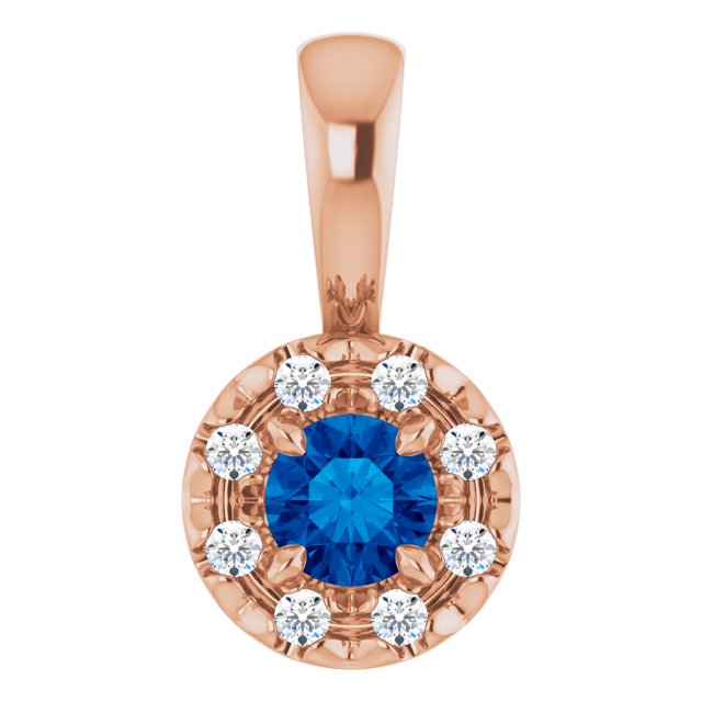 14K Rose 3 mm Lab-Grown Blue Sapphire & .03 CTW Natural Diamond Halo-Style Pendant