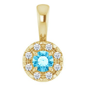 14K Yellow 3 mm Natural Aquamarine & .03 CTW Natural Diamond Halo-Style Pendant