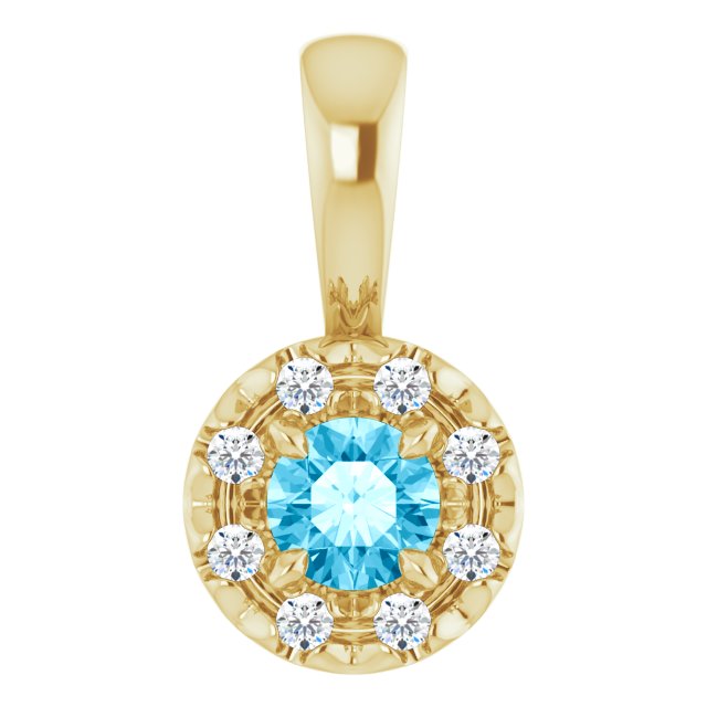 14K Yellow 3 mm Natural Aquamarine & .03 CTW Natural Diamond Halo-Style Pendant