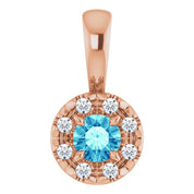 14K Rose 3 mm Natural Blue Zircon & .03 CTW Natural Diamond Halo-Style Pendant
