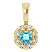 14K Yellow 3 mm Natural Blue Zircon & .03 CTW Natural Diamond Halo-Style Pendant