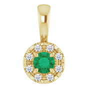 14K Yellow 3 mm Natural Emerald & .03 CTW Natural Diamond Halo-Style Pendant