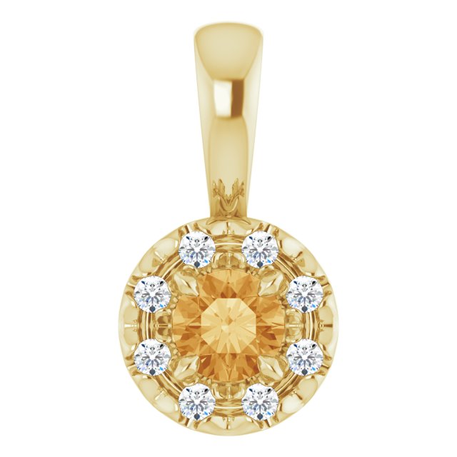 14K Yellow 3 mm Natural Citrine & .03 CTW Natural Diamond Halo-Style Pendant
